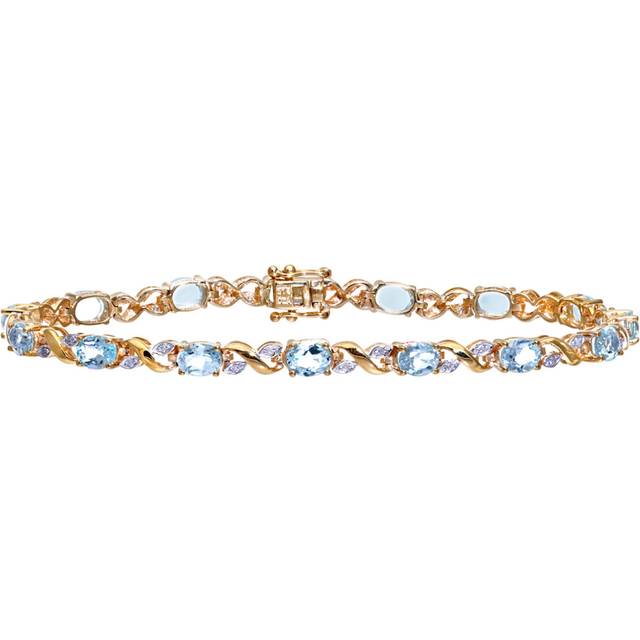 Jewelco London 9ct Yellow Gold Round 13pts Diamond Oval 5.81ct Blue Topaz Kiss Tennis Bracelet - PBCAXL01193YBT