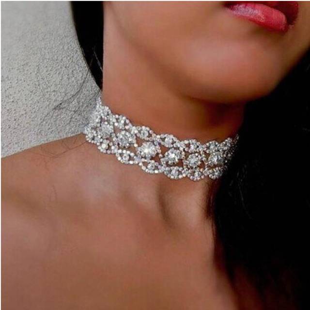 UKEN Rhinestone choker Crystal Maxi Statement necklace Luxury Collar chocker chunky necklaces Boho Gothic Jewelry - Multicoloured