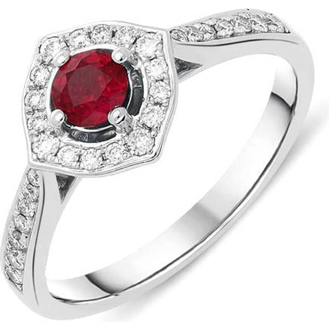 18ct White Gold 0.41ct Ruby Diamond Round Cut Cluster Ring - M