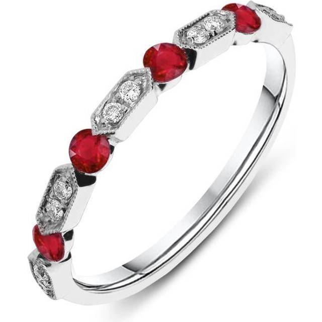 Platinum Diamond 0.30ct Ruby Half Eternity Ring - Platinum