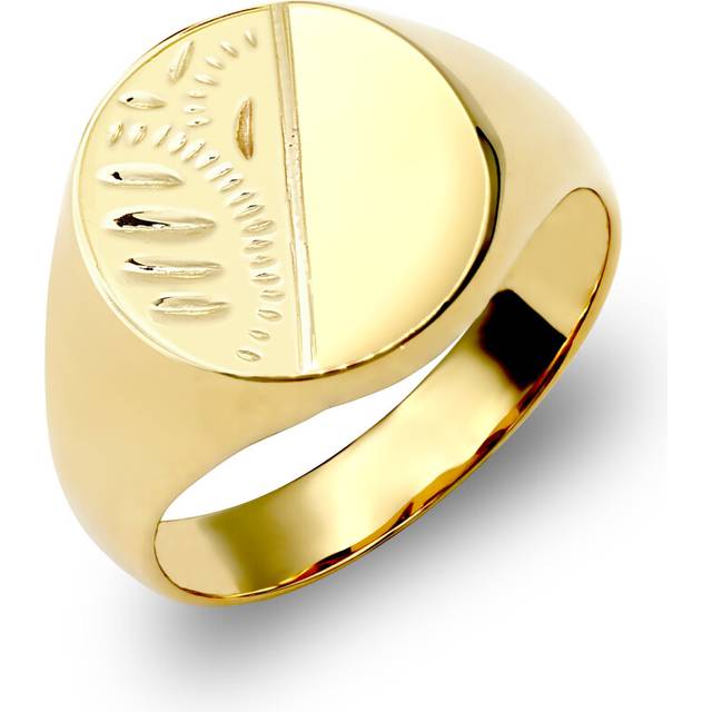 (S) Jewelco London Men's Solid 9ct Yellow Gold Diamond Cut Oval Signet Ring