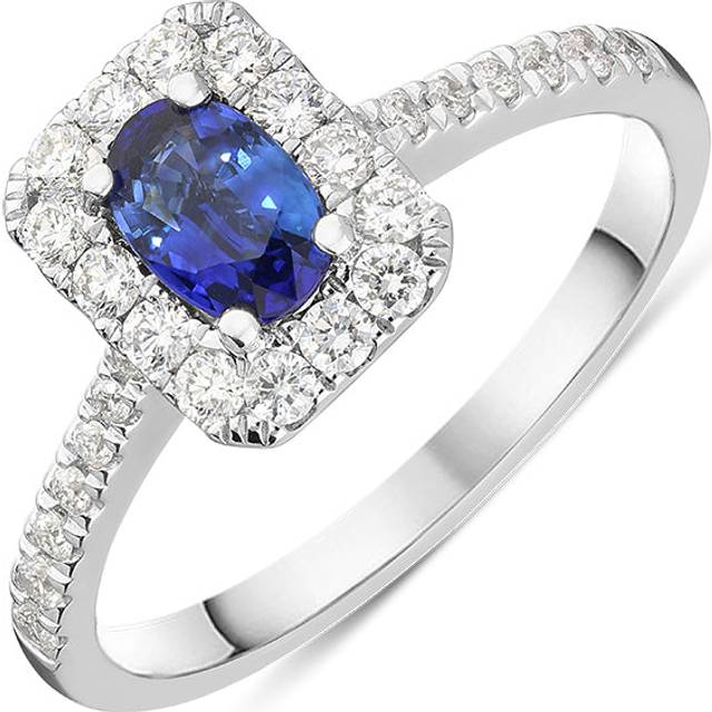 18ct White Gold 0.52ct Sapphire and Diamond Emerald Shape Ring - White Gold