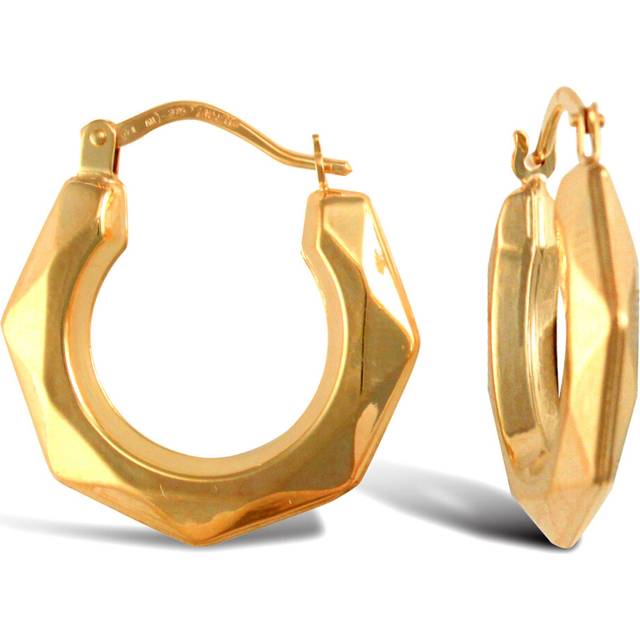Jewelco London Ladies 9ct Yellow Gold Faceted Donut Creole Earrings - JER759B
