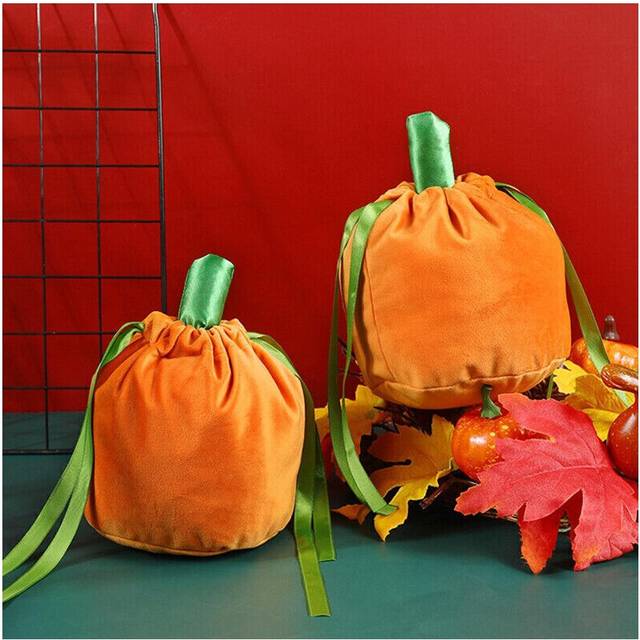 Velvet Pumpkin Trick or Treat Candy Bags Packing Gift Pouch Party Decor