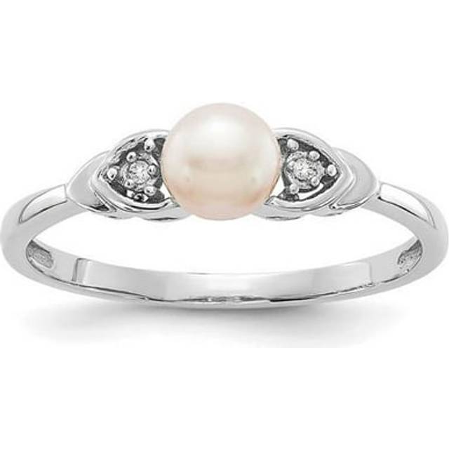 14K White Gold FW Cultured Pearl & Diamond Ring, Size 7