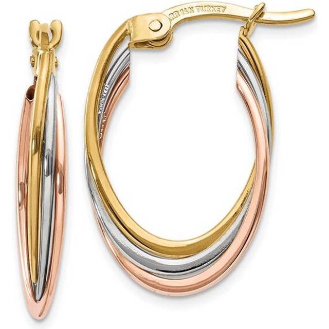 14K Tri-Color Polished Oval Hoop Earrings