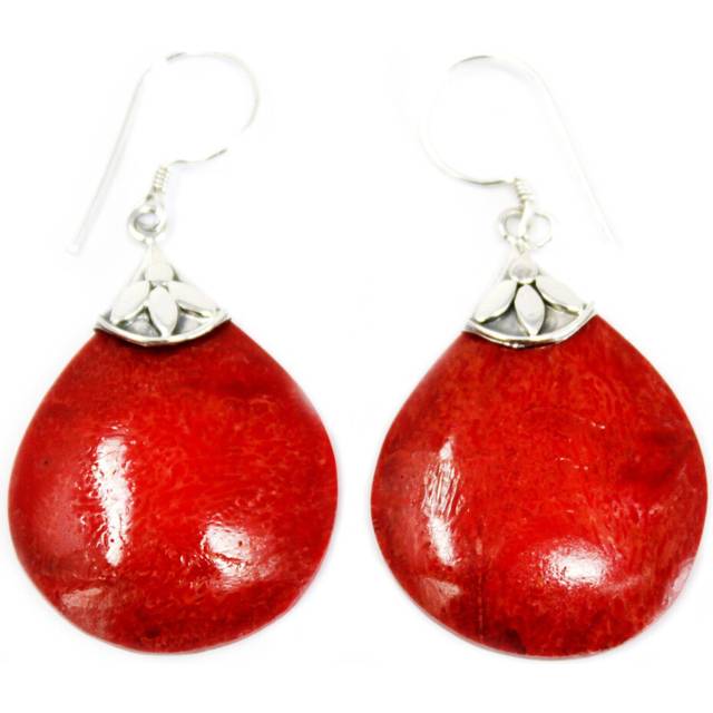 (Ball Drop) 925 Sterling Silver Earrings | Vegan Red Coral