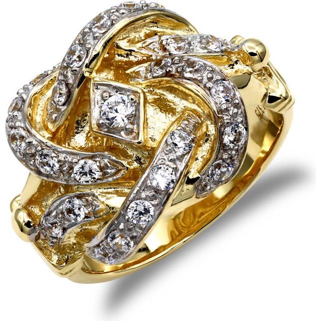 (X) Jewelco London Men's Solid 9ct Yellow Gold White Round Brilliant Cubic Zirconia Double Knot Ring