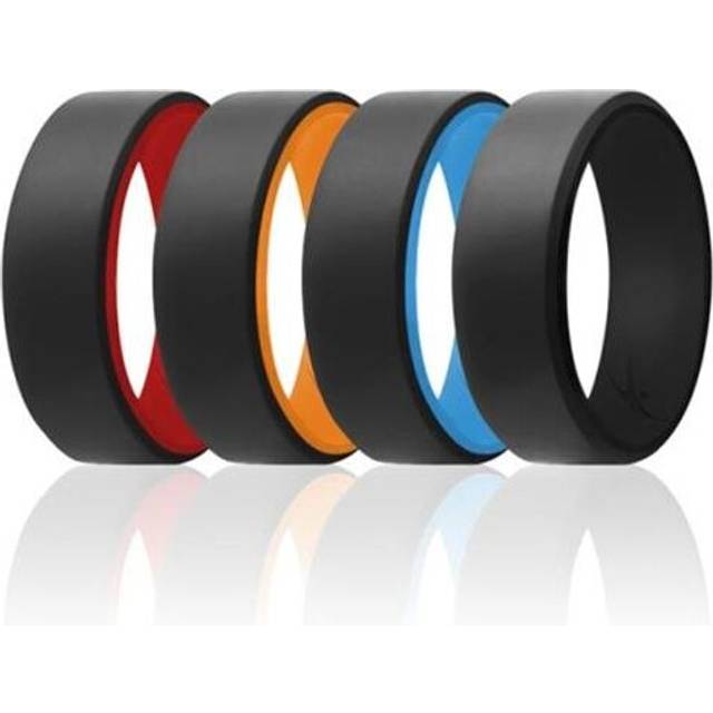 ROQ I0120143 8 x 15 mm Mens Silicone Wedding 2Layer Beveled Ring, Red & Black