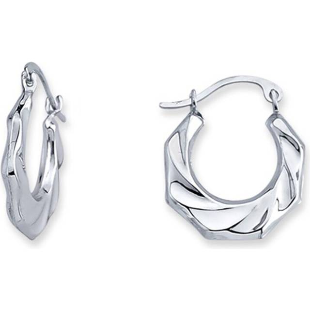 Jewelco London Ladies Sterling Silver Wavy Octagon Creole Earrings - ER75