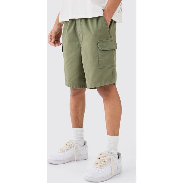 Relaxed Fit Elasticated Waist Cargo Shorts - Green - L