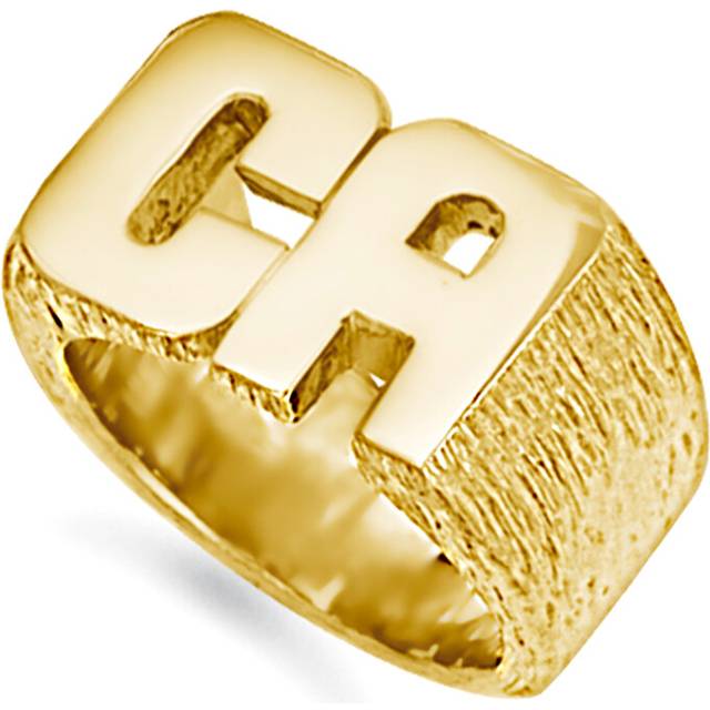 (Y) Jewelco London Men's Solid 9ct Yellow Gold Personalised Identity Barked Initial Ring