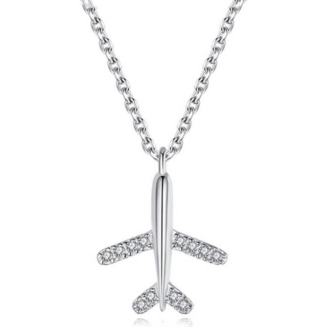 2PCS Airplane Silver plating  Pendant Necklace for Women Clavicle Chain  Jewelry