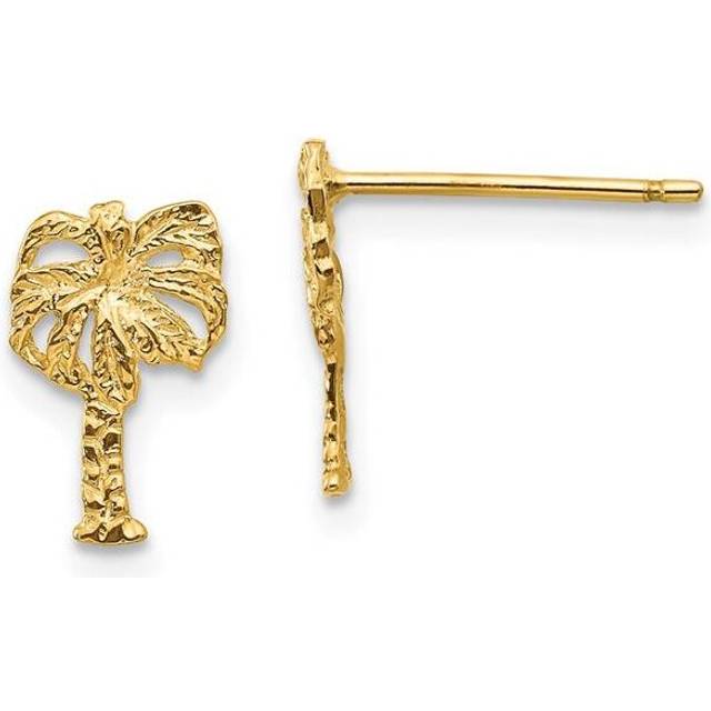 14K Yellow Gold Palm Tree Post Earrings