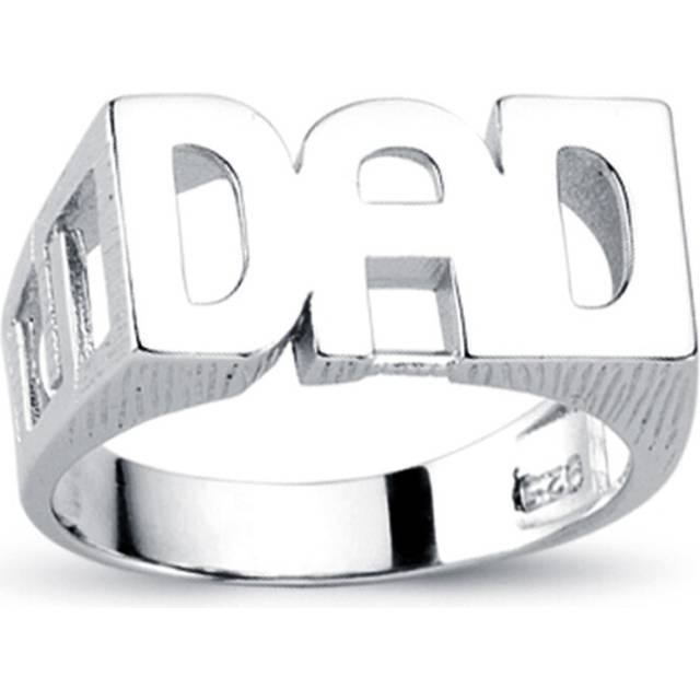 (Y) Jewelco London Mens Rhodium Plated Sterling Silver DAD Signet ID Ring 11mm