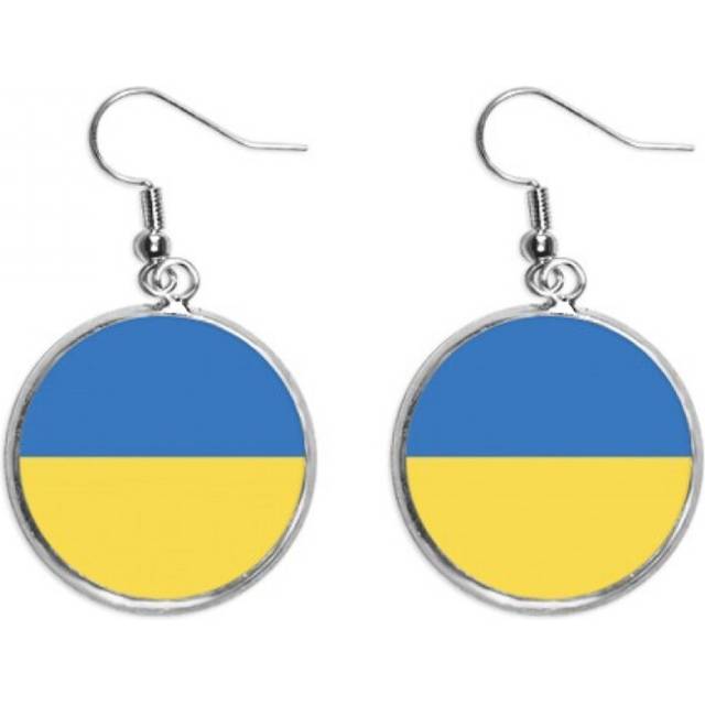 Ukraine National Flag Europe Country Ear Dangle Silver Drop Earring Jewelry Woman