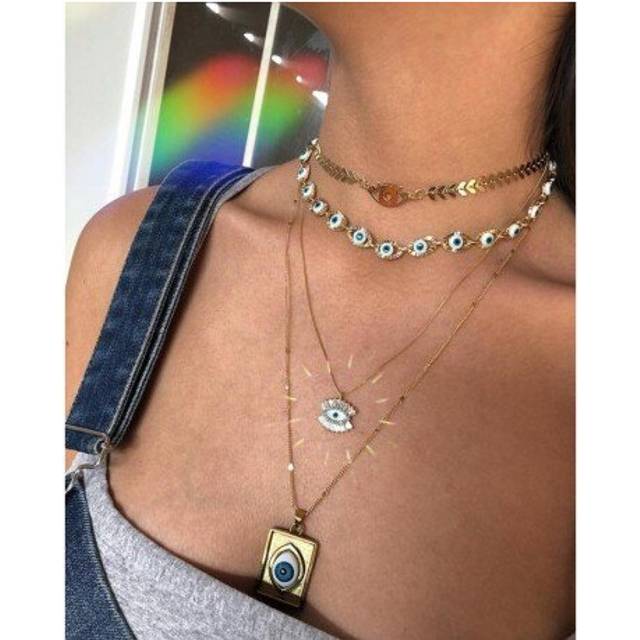 Vedawas Trendy Gold Multilayer Eye Necklaces Boho Crystal Eye Drop Pendant Africa Necklaces for Women 2019 Choker Jewelry Gifts - Multicoloured