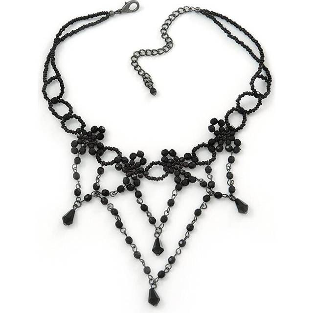 Avalaya Chic Victorian/Gothic/Burlesque Black Bead Choker Necklace - 31cm Length/ 8cm Extension