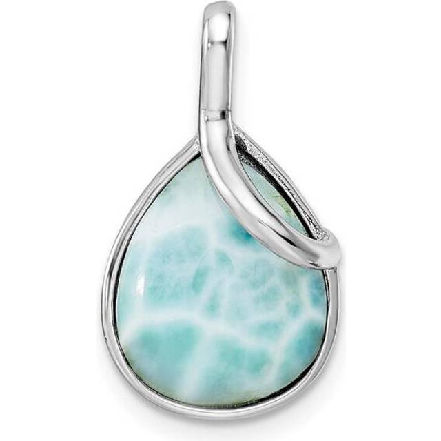 Sterling Silver Rhodium-Plated Polished Pear Shape Larimar Twist Pendant