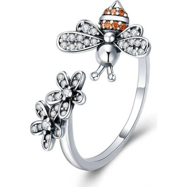 Silver plating Trendy Bee & Daisy Flower Finger Rings for Women Adjustable Size Valentine Gift Jewelry