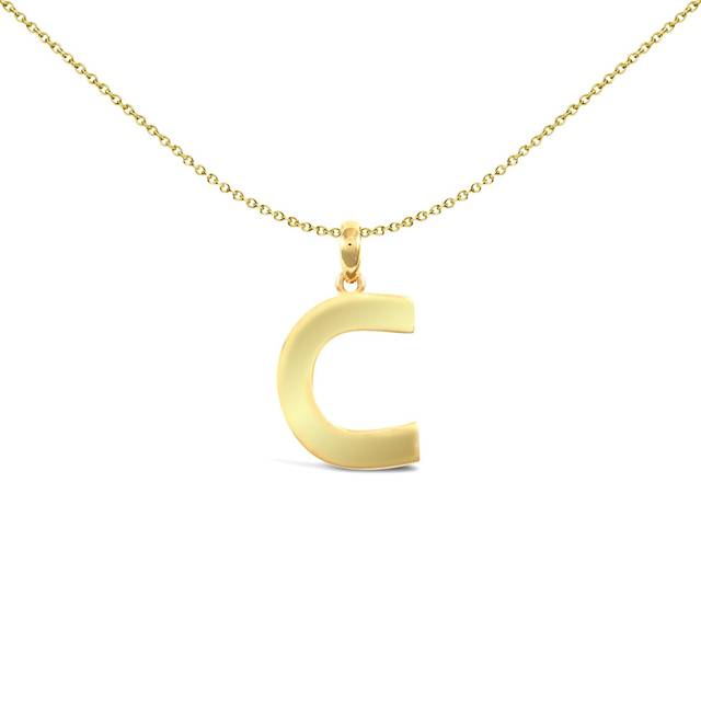 Jewelco London Solid 9ct Yellow Gold Polished Block Identity Initial Charm Pendant Letter F - JIN018-F