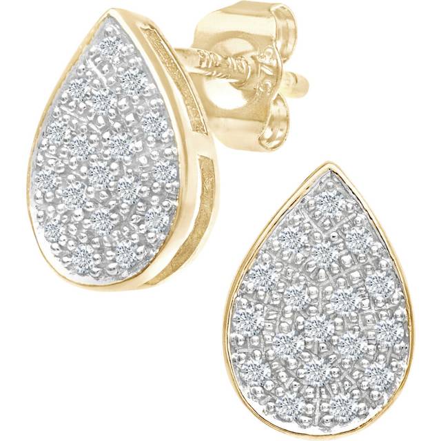 Jewelco London 9ct Yellow Gold Round 15pts Diamond Teardrop Stud Earrings - PE0AXL3593Y