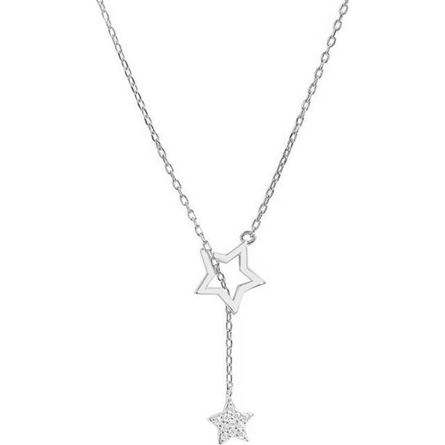 2PCS Silver plating Flash Star Necklace Female Tassel Clavicle Chain Pendants for Women Jewelry Party Gift