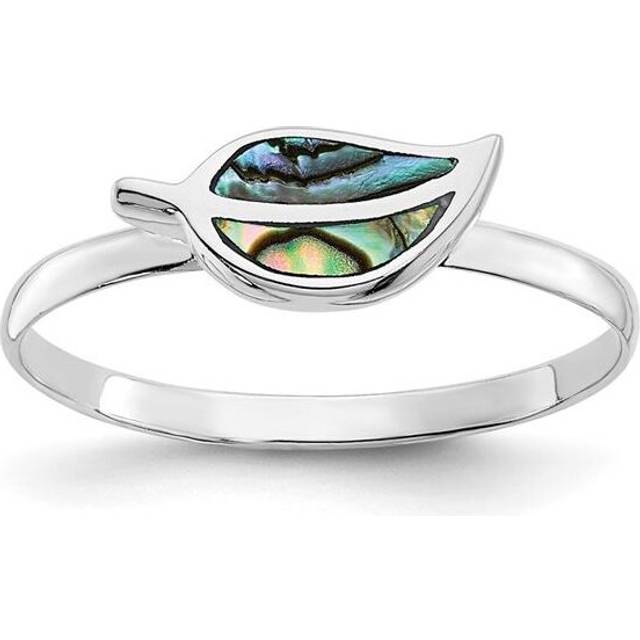 Finest Gold Sterling Silver Rhodium-Plated Abalone Leaf Ring - Size 6