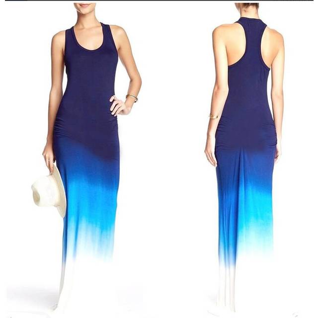 (S) Gradient Blue Racer Back Floor Length Maxi Long Dress