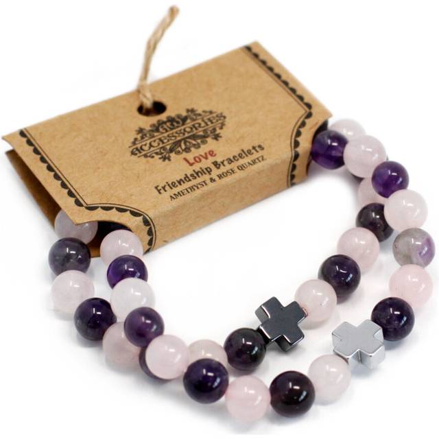 Set Of 2 Gemstones Friendship Bracelets - Love - Amethyst & Rose Quartz