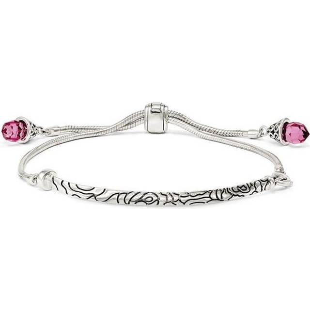 Sterling Silver Pink Swarovski Crystal Briolette Adjustable Bracelet - Polished & Antiqued