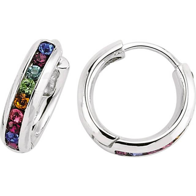 Jewelco London Ladies Sterling Silver Multi Colour Cubic Zirconia Rainbow Huggie Hoop Earrings 15mm - GVE186