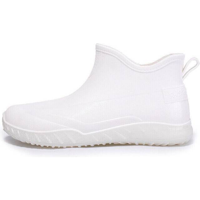 (White, UK 6.5) Womens Mens Wellies Ankle Short Wellington Boot Waterproof Rubber Rain Boot UK