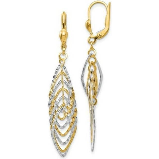14K Two-Tone Polished Diamond-Cut Dangle Leverback Earrings