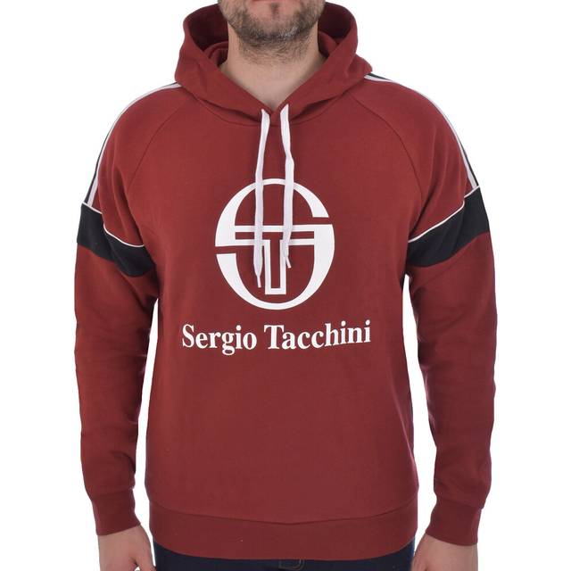(XS, Merlot) Sergio Tacchini Mens Dealtry Casual Graphic Logo Pullover Hoodie Jumper