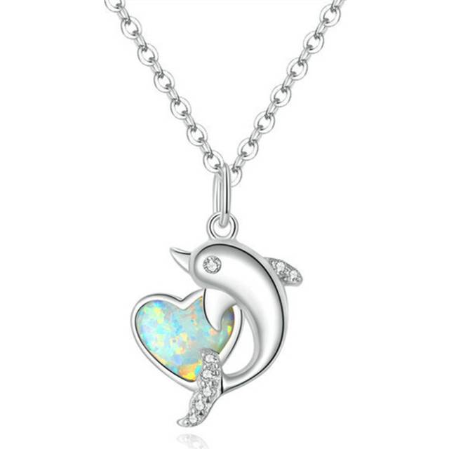 Silver plating Dolphin with Heart Pendant Necklace for Women Family Gifts Jewelry