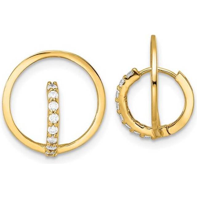 14K Yellow Gold Polished CZ Circle Huggie Hoop Earrings