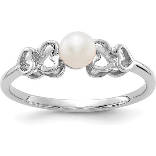 14K White Gold Polished Pearl Heart Ring Mounting - Size 6