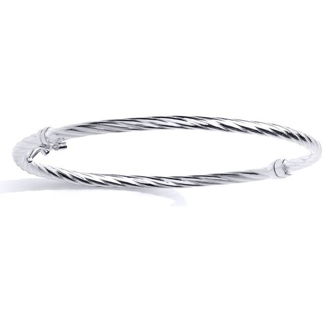 Jewelco London Ladies Sterling Silver Twisted Round Tube Bangle Bracelet 3mm - GVG200