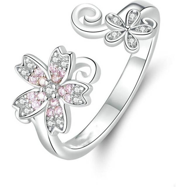 Silver plating Sakura Flower Ring for Women Open Size Rings Wedding Engagement Ewelry