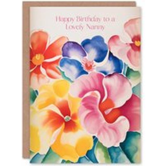 Artery8 Women's Nanny Happy Birthday Card Watercolour Flowers Spring Floral Pastel Hibiscus Geranium Gardener For Her Greeting Card - Multicolor