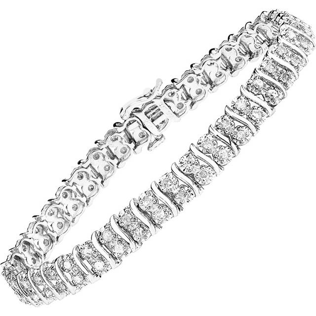 Jewelco London 9ct White Gold Round 2ct Diamond 2 Row Wavy Bar Illusion Tennis Bracelet - PBCAXL01564W