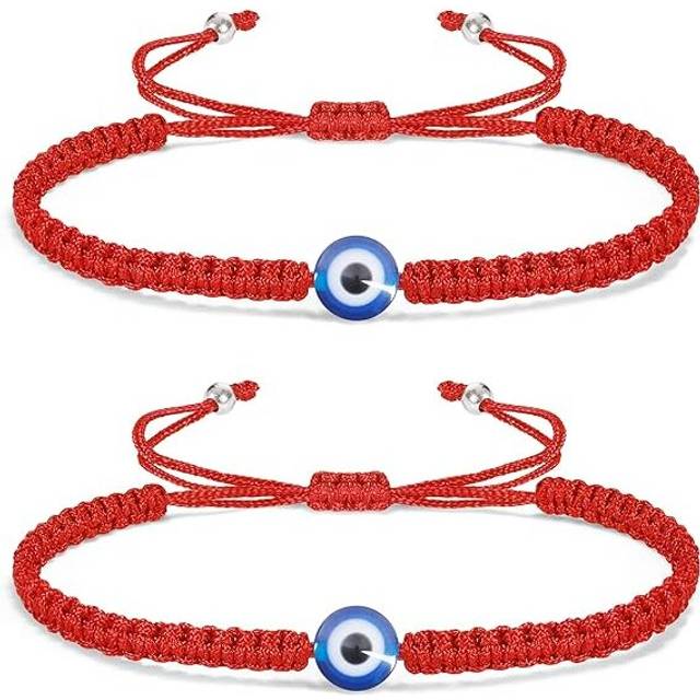 2 Pcs Evil Eye Bracelets 7 Knot Lucky Bracelet Adjustable String Amulet for Women Men Teen Boys Girls