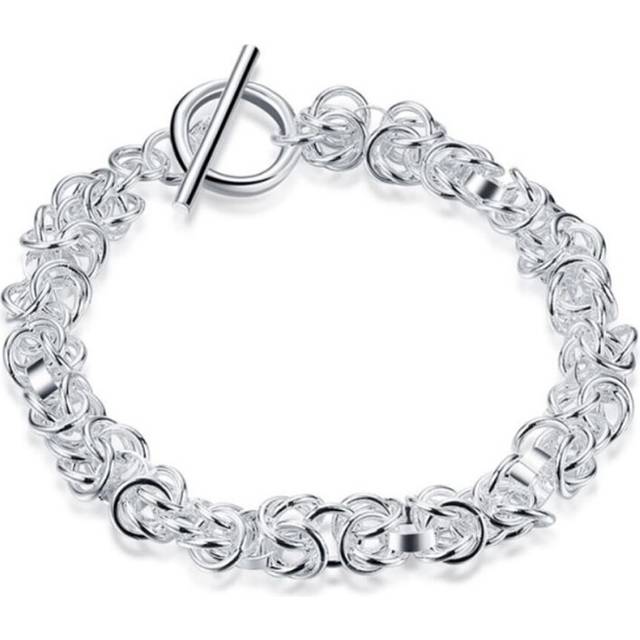 Women's Ladies Intricate Silver Plated Chain Bracelet With Toggle Clasp Close Modern Design Girl
