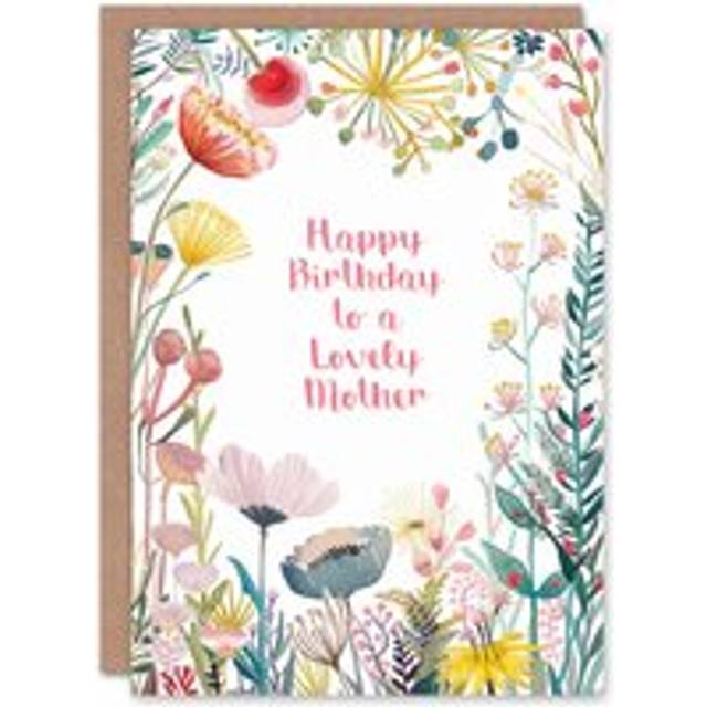 Artery8 Women's Mother Happy Birthday Card Simple Elegant Wildflower Meadow Plants Flowers For Her Greeting Card in Pink