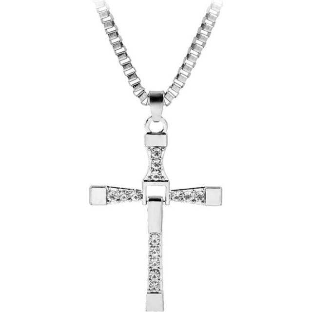 (silvery) Metal Cross Diamond Clavicle Chain Fashion Necklace