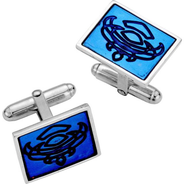Cufflinks Sterling Silver Blue Enamelled Engraved Abstract Thistle