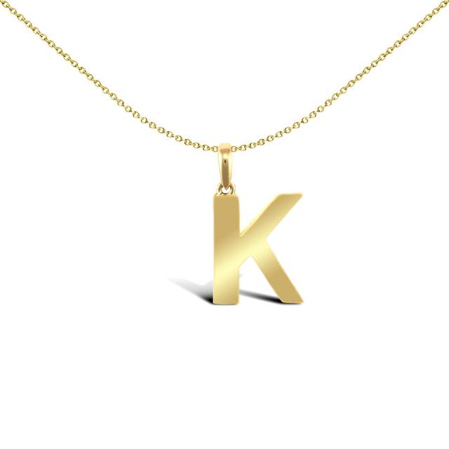 Jewelco London Solid 9ct Yellow Gold Polished Block Identity Initial Charm Pendant Letter K - JIN018-K