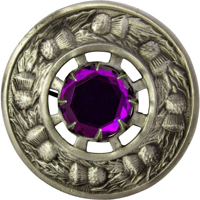 (Purple) Plaid Brooch Fly Scottish Thistle Design Antique Finish with Various Stones 4 Styles Made in UK Scottish Celtic Kilt Pin Novelty Brooches and - Silver