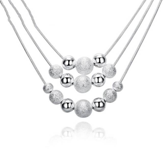 2PCS  Silver plating Necklaces Jewelry Fashion Layered Sand Bead Necklace for Women Wedding Jewelry Gifts